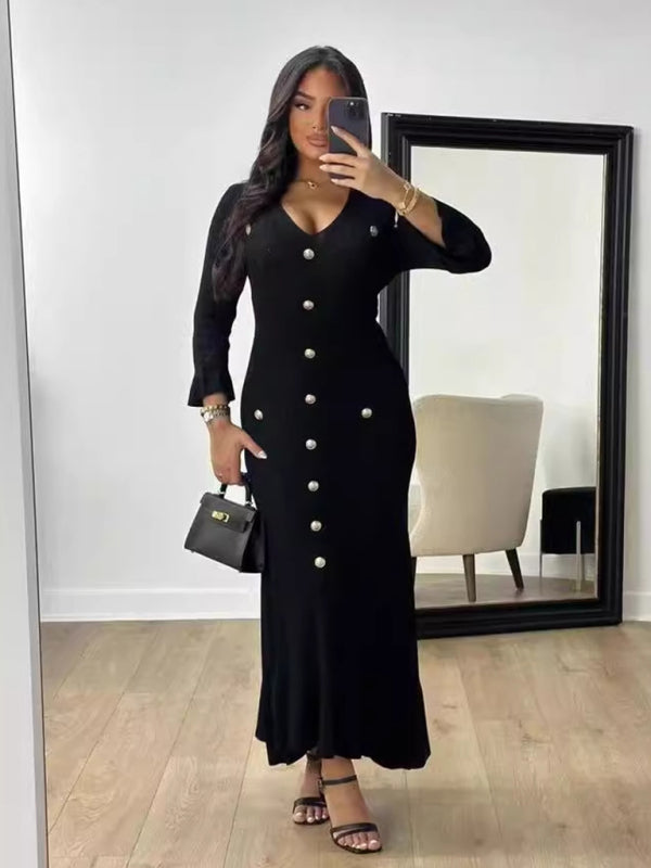 Autumn and winter fashion long slim fit knitted long-sleeved dress