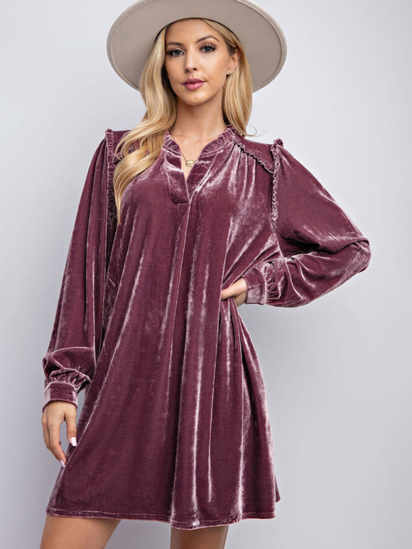 New velvet simple solid color loose straight dress