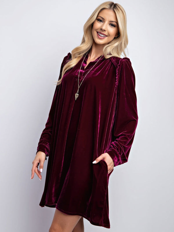 New velvet simple solid color loose straight dress