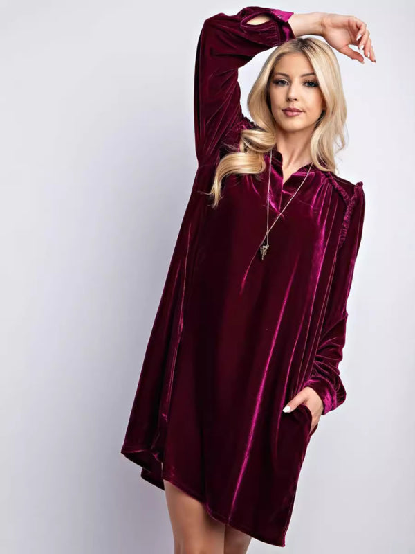 New velvet simple solid color loose straight dress