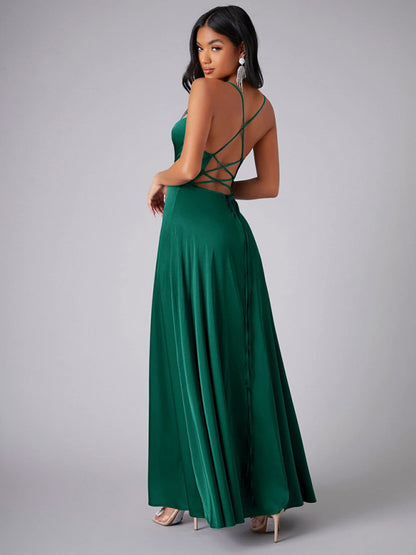 Women's sexy slim fit backless suspenders waist dress long dress