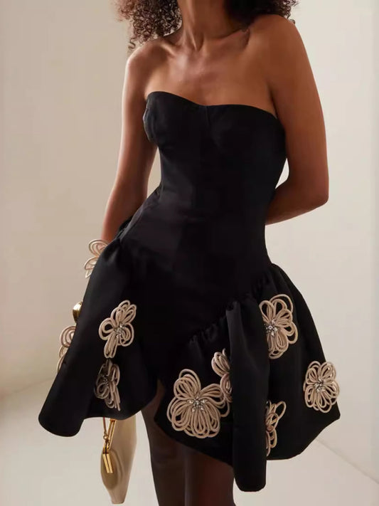 Black Floral Bandage Dress with Tutu Tutu