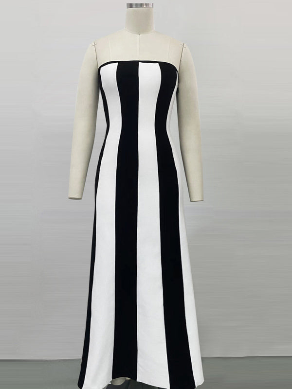 Strapless black and white striped party dress can be worn everyday