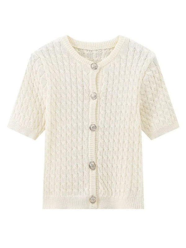 Slim round neck fashionable knitted short sleeve short cardigan