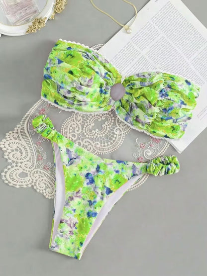 New floral print sexy tube top bikini