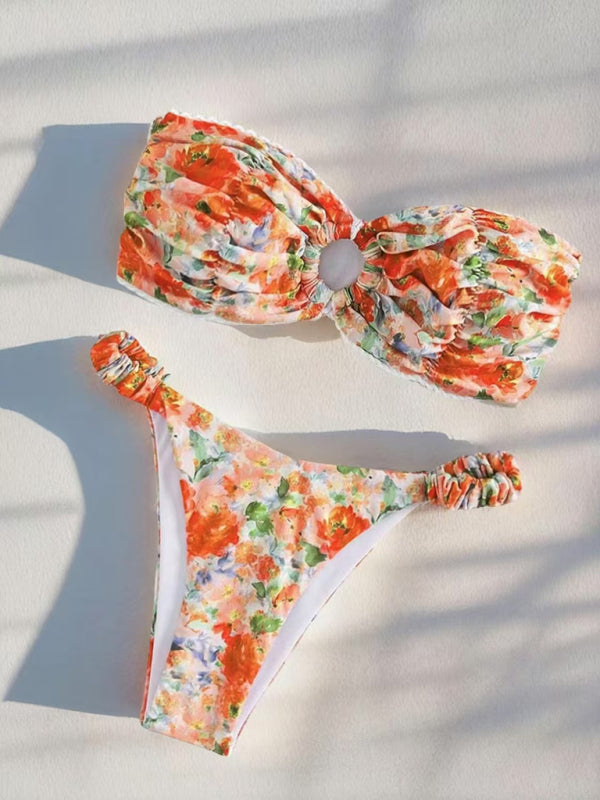 New floral print sexy tube top bikini