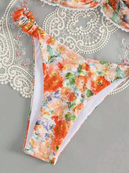 New floral print sexy tube top bikini