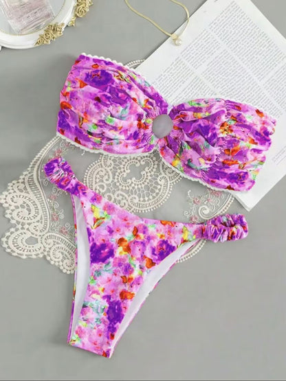 New floral print sexy tube top bikini