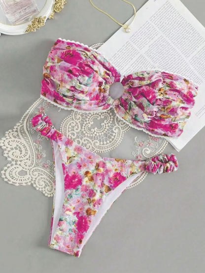 New floral print sexy tube top bikini