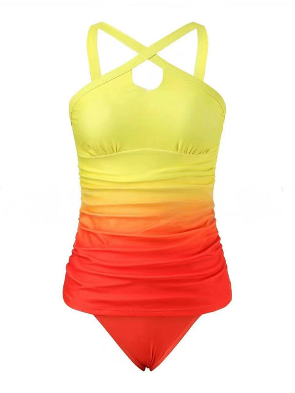 Strapless solid color gradient beach leisure vacation swimsuit