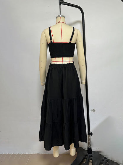 Fashionable and versatile solid color suspender dress