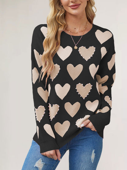 Valentine's Day Love Peach Pullover Round Neck Hand-beaded Craft Knitted Sweater