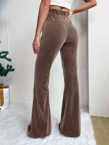 Women's high waist corduroy flared pants solid color casual wide leg long sweatpants