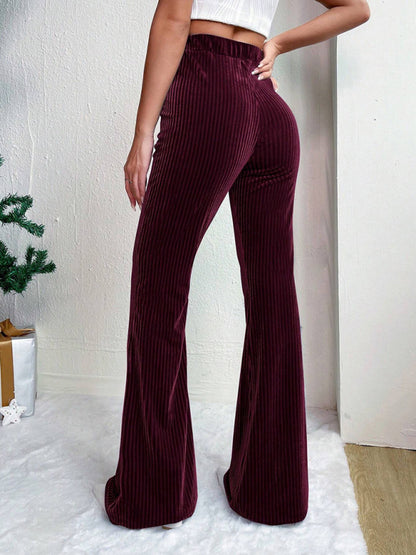 Women's high waist corduroy flared pants solid color casual wide leg long sweatpants