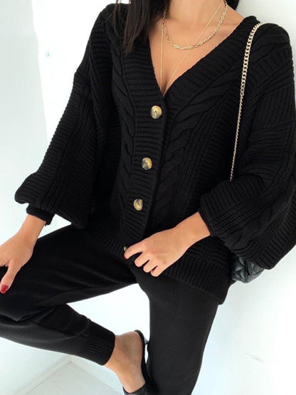 Women's Fashion V-neck Solid Color Suit Sweater + Knitted Pants