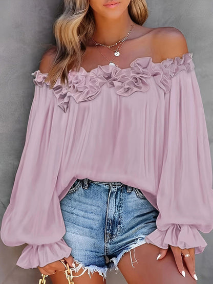 Plus size women's fashion ruffled one shoulder long sleeve top