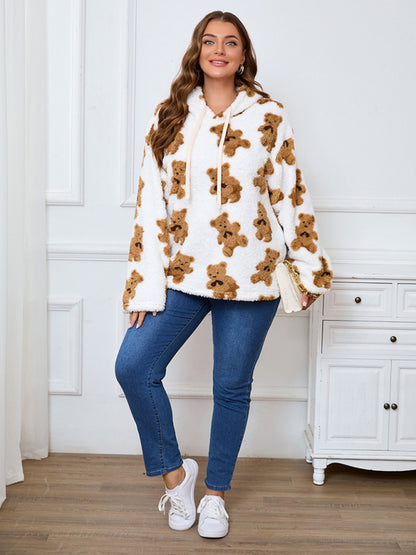 Plus size women's loose casual cow plush long sleeve hooded sweatshirt