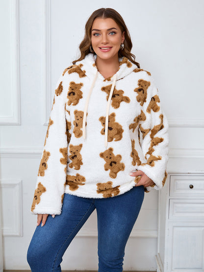 Plus size women's loose casual cow plush long sleeve hooded sweatshirt