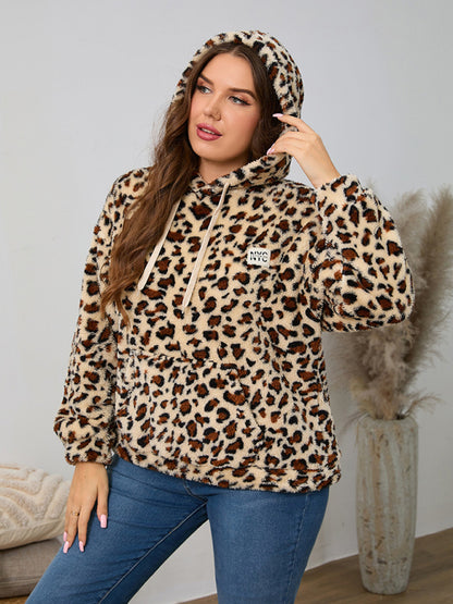 Plus size women's loose casual geometric pattern thickened plush sweatshirt jacket