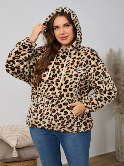 Plus size women's loose casual geometric pattern thickened plush sweatshirt jacket