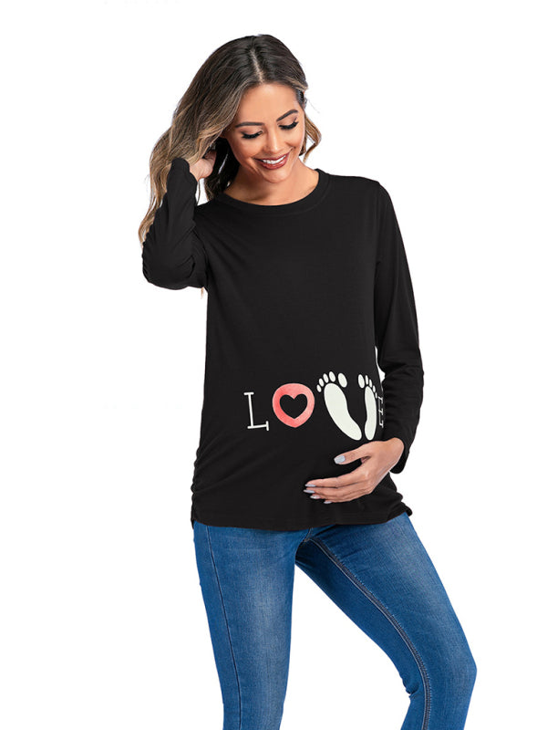 Women's Round Neck Small Feet Print Maternity Top